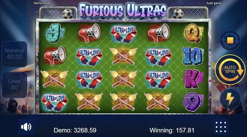 Furious Ultras - écran de jeu principal avec tribune
